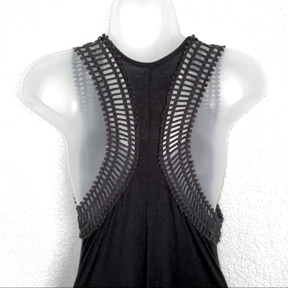 EUC Robin Piccone crochet black racer-back sleeveless flare dress w/ shelf bra - Picture 4 of 5